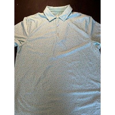 Hickey Freeman Mens Golf Polo Shirt Size Large Aqua Floral Print Short Sleeve