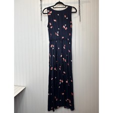J. Jill Navy Floral Silky-Soft Midi Dress Sleeveless Elastic Waist Summer Sz XS