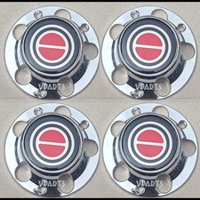 4pcs 1980-1996 Ford F150 Bronco Van Chrome Wheel Hub Center Caps Red Emblems