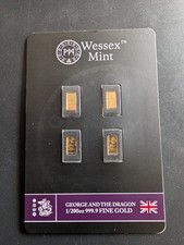Wessex Mint 4 x 1/200oz .999 Gold bars George and the Dragon 