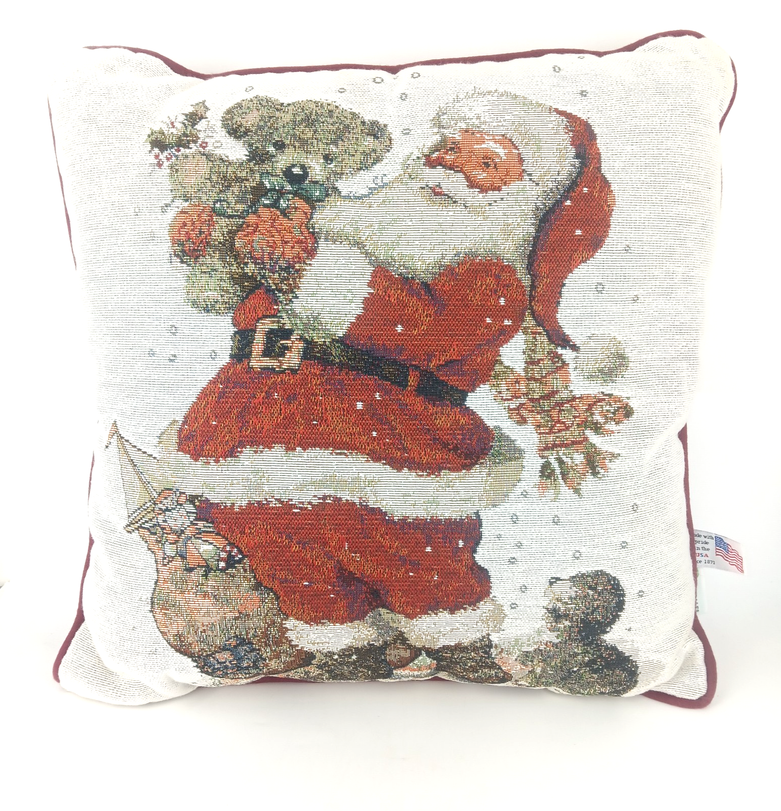 Riverdale Santa Pillow Toys Snow Christmas Vintage Tapestry  Red 16 in. USA
