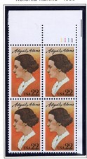 US Stamp Scott #2146, 22c, Abigail Adams, Plate Block, OG, MLH, SCV$1.80