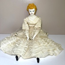 Vintage Porcelain China Head Doll Reproduction Blonde Hair Blue Eye Soft Body