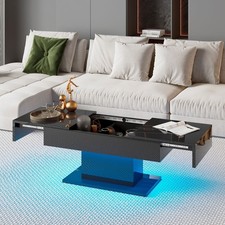 Couchtisch Hochglanz ausziehbar Wohnzimmertisch versenkbar mit Stauraum für Sofa