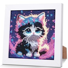 Cat Diamond Art Painting Kits for Kids with Frame, Animal Diamond Art for CC118
