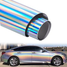 XhuangTech Holographic Laser Silver Chrome Car Vinyl Wrap Roll Self Adhesive ...