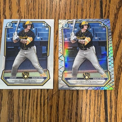 Bowman Daniel Dickinson 2-Card Lot 2024 Bowman Chrome 1st Refractor Brewers