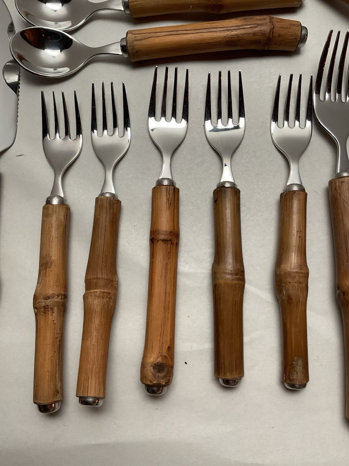 Vintage MCM 29 Piece, Natural Handmade Bamboo Silverware Set Rare