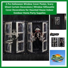 2 Pcs Halloween Window Cover Poster, Scary Ghost Curtain Decoraions Window ...