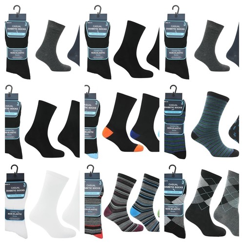 12 Pair Value Pack Mens Non-Elastic Diabetic Friendly Loose-Top Socks Cotton - Picture 1 of 8