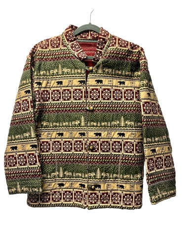 Women's M Quilted Jacket Outdoors Bear Moose Cabincore Frontier Country Nature