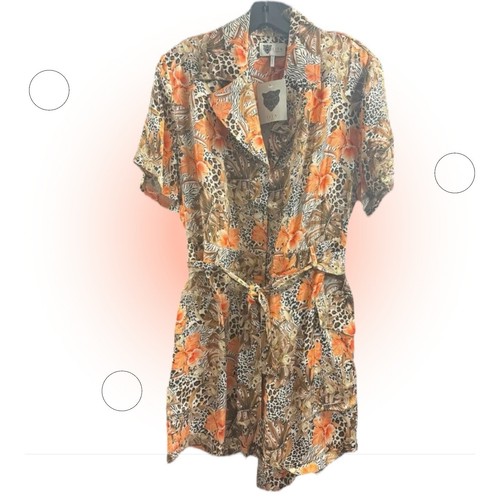 Lita by Ciara Satin Damen Strampler braun orange Animal & Floral Gr. L XL 14 NEU - Bild 3 von 12