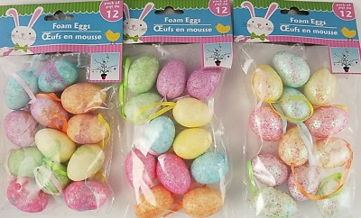 Easter Egg Ornaments w Loops Multicolor Glitter Mini-Eggs Foam 12/Pk, E9