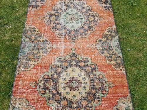 Long and Narrow Handmade Staircase Turkish Wool Runner 2'11" X 12'10" - Picture 7 of 12