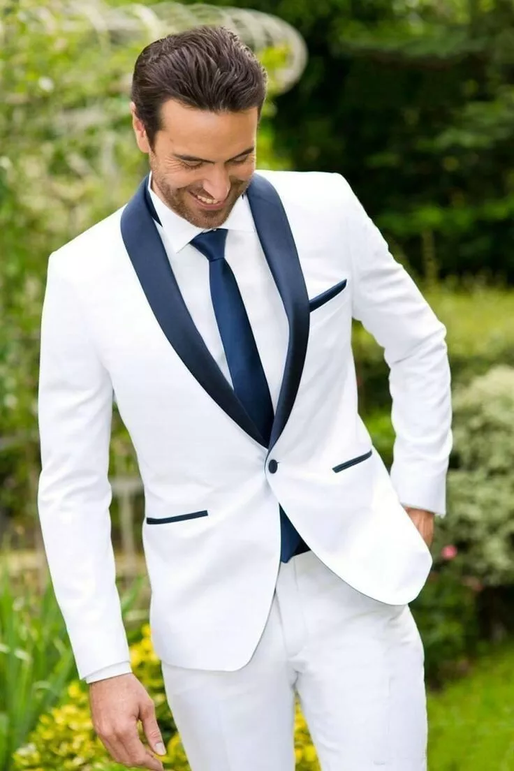 Men White Suit Notch Lapel Party Prom Dinner Formal Groom Tuxedo Wedding  Suits