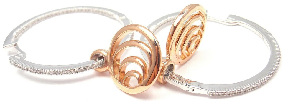 ¡Auténtico! Pendientes tipo argolla de diamantes de oro rosa/blanco de 18 k Damiani Foto 2 de 4