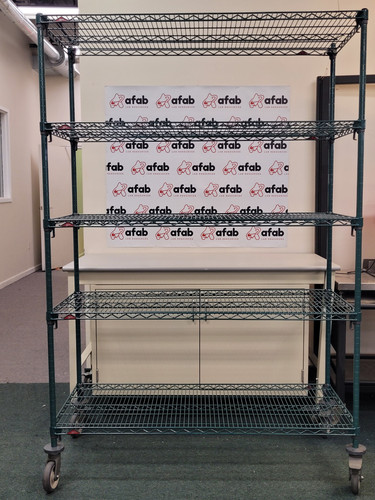 Metro M5624720 Green Epoxy Mobile Wire 5 Tier Shelving Unit / Casters
