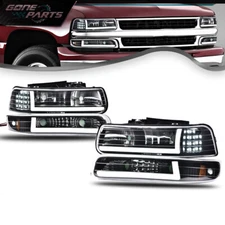 Fits For 99-02 Chevy Silverado 00-06 Tahoe LED DRL Bar Headlights & Bumper Lamps