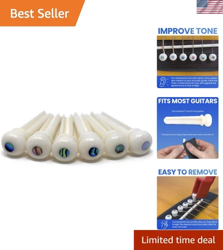 Enhance Your Guitar's Sound with Slotted Bone Bridge Pins - Abalone Inlay Style