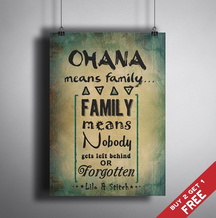 A3 OHANA SIGNIFICA FAMILIA * LILO Y PUNTO Arte de citas tipográficas * Gran idea de regalo