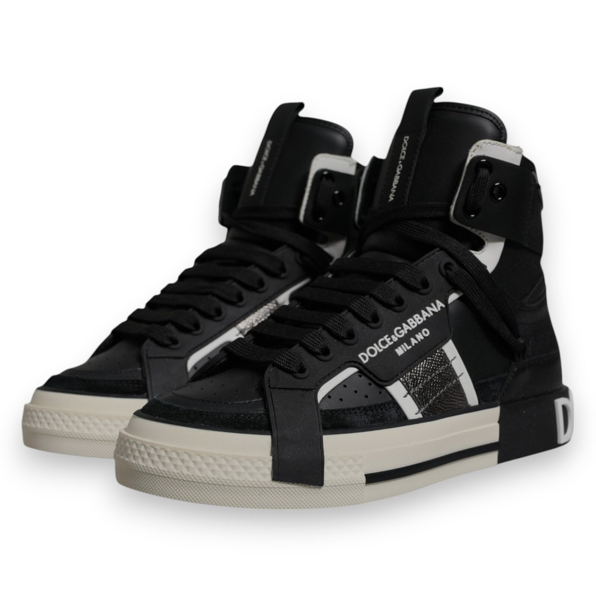 【VIP価格】DOLCE & GABBANA Black White Leather High Tops Dolce & Gabbana Black White Leather High Top Sneakers Men's