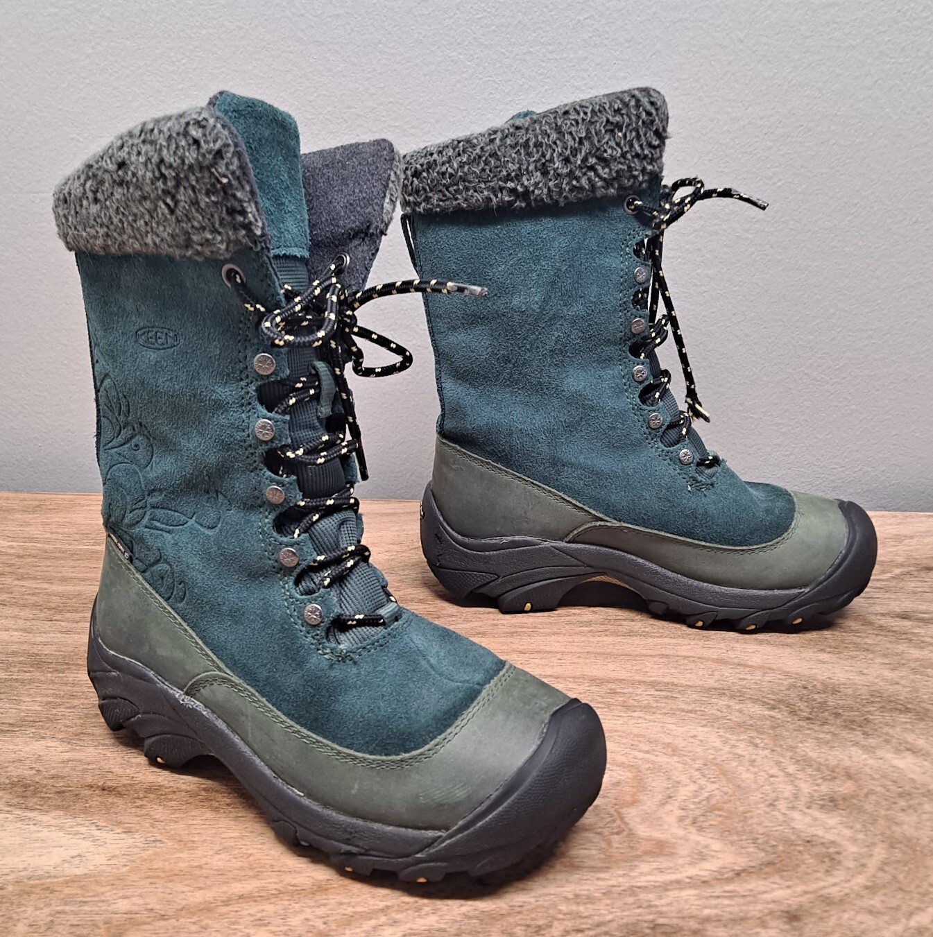 Stivali invernali verdi KEEN Hoodoo II Mid da donna taglia 5 pelle scamosciata impermeabili isolati