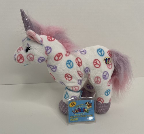 NWT Webkinz Peace Unicorn HM493 Plush GANZ Sealed Code Stuffed Animal Sign 9”