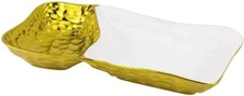 Royalty Porcelain 2-Section White Chip and Dip Serving Platter for Fruit (Gold)