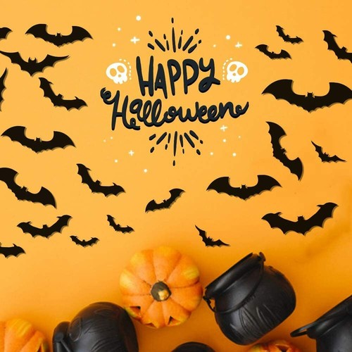 Halloween 60PCS Scary 3D Bats Decoration Wall Decals Party Stickers 4 Size - Picture 4 of 4