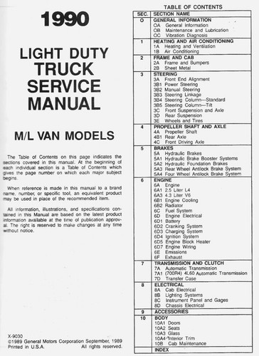 1990 GMC Safari Van Factory Shop Service and Repair Manual Orginal - Bild 3 von 3