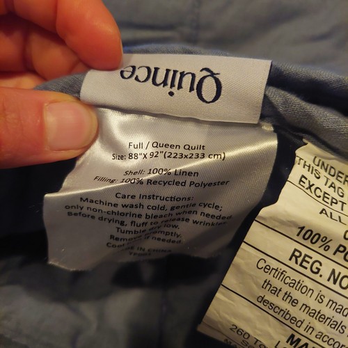 ¡NUEVO CON ETIQUETAS! ¡Juego de edredón y 2 farsas de lino azul polvoriento Quince! Talla ¡Completo/Reina! (323) - Imagen 9 de 11