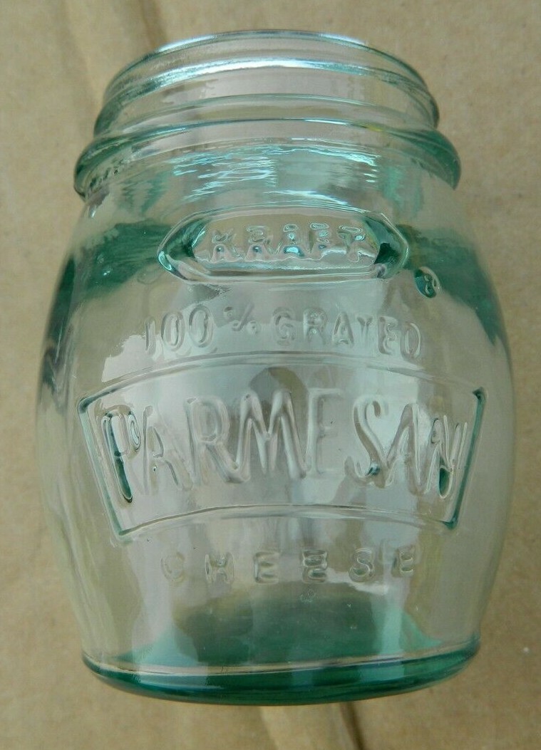 NEW Kraft 100 Grated Parmesan Cheese Green Glass Shaker Metal Lid With Paper Stunning