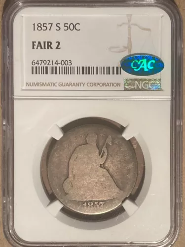 1857-S NGC & CAC FAIR 2 Liberty Seated Half Dollar - San Francisco Mint LowBall