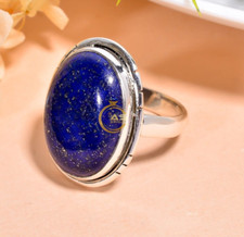 Natural Lapis Lazuli Gemstone Ring Blue Stone 925 Sterling Silver Statement Ring