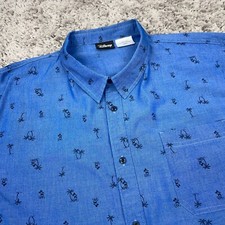 VTG Disney Hawaiian Shirt Men's Size Large Blue Mickey Mouse Palm Tree Print S/S