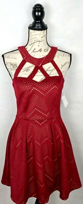 Crystal Doll Womens Fit & Flare Cocktail Party Dress Size 5 Cut Out Burgundy New