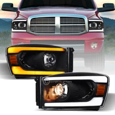 Switchback Sequential For 2006-2009 Ram Blk Projector Headlights w/LED Tube Bar