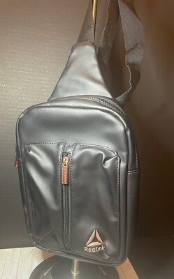 Reebok Black Cross Body Leather Bag /Purse Rose Gold Color Accents Clean
