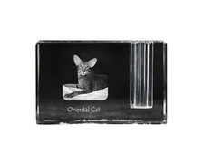 Gatto Orientale - Portapenne, Organizer In Cristallo Con Foto Del Gatto, Unico