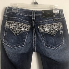 Miss Me Flap Pocket Boot Cut Jeans-Dark Wash-Bling Embellished-Size 28