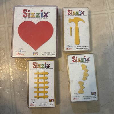 Sizzix Die Cutters - Lot of 4 - Hammer, Heart, Hearts, Fence 