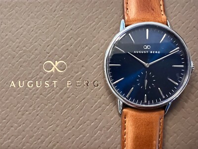 Men's August Berg Serenity Deep Blue Silver Brown Italian Leather