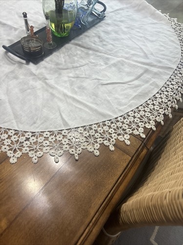 Vtg Ecru Hand Crochet Lace Round Tablecloth Or Dollies Cottagecore OFF WHITE - Picture 5 of 5