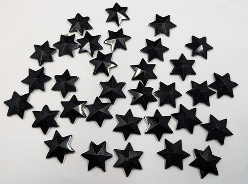 RARE 32 Vintage Antique 1800s Black Glass Mourning Beads 22mm Star 2 Hole WB1-82