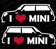 7" I Love/Heart Window Vinyl Sticker Decals Fits Mini Cooper MN008
