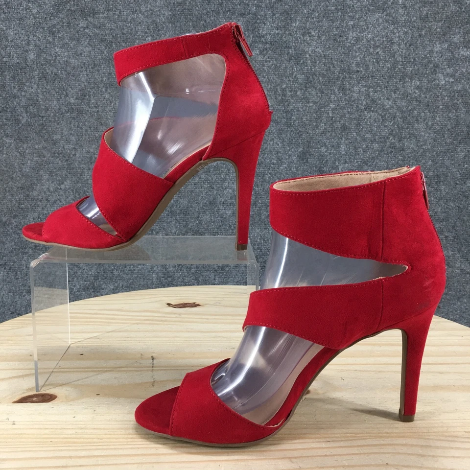 Christian Siriano Sandals Womens 8.5 M Pumps Red Open Toe Zip Casual Heels - Image 2 of 4