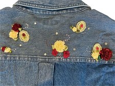 Vintage Sz M Northcrest Women's Blue Denim Shirt Jacket Roses Applique