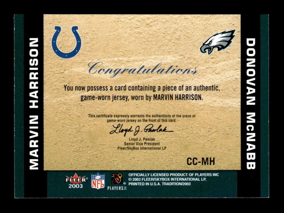 2003 Fleer Tradition Harrison McNabb Classic Combinations Memorabilia - Image 2 of 2