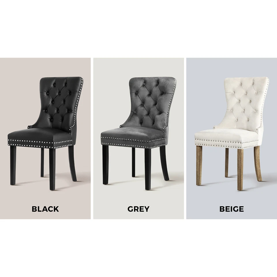 Oikiture 2x Velvet/PU Leather Dining Chairs Upholstered French Provincial Tufted - image 3 of 4