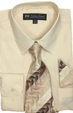 Men's Cotton Blend Dress Shirt with Tie and Handkerchief in 22 different colors